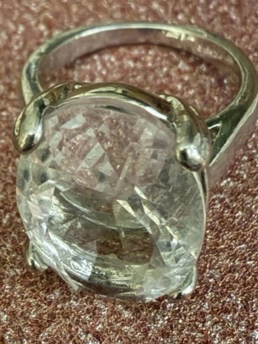 Approximately 6.5 Silver Cocktail Ring w/ Large Clear Stone